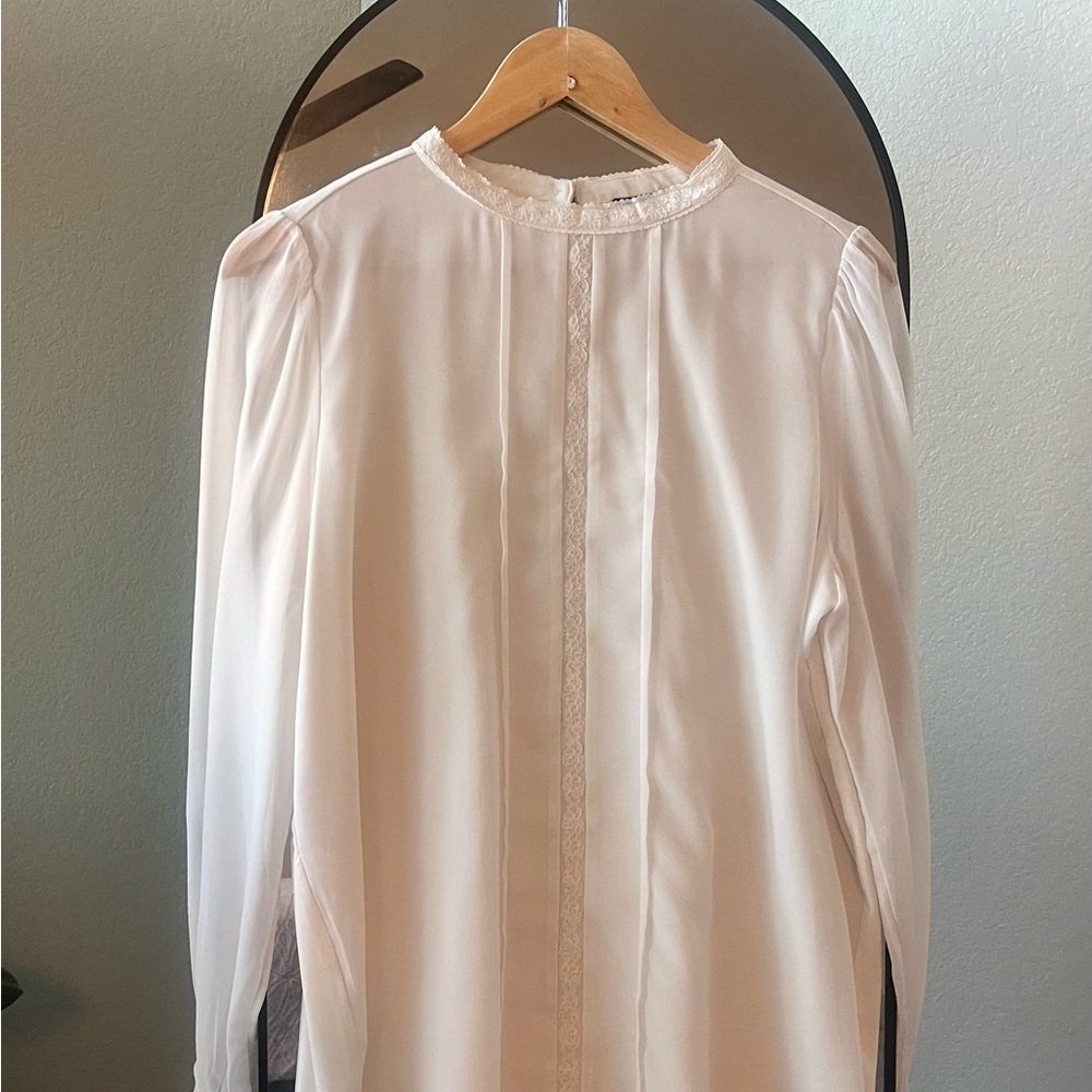 Ann Taylor Off-White Top with Lace Accents